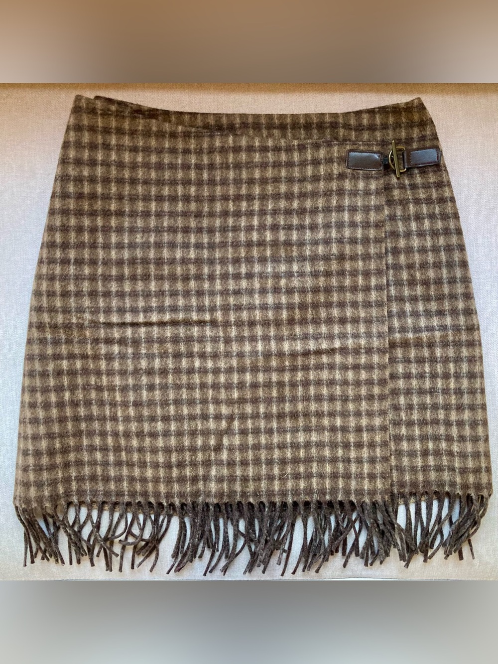 NWOT Vintage Jenne Maag Soft Plaid Wool Fringe Wrap Mini Skirt, sz P XS